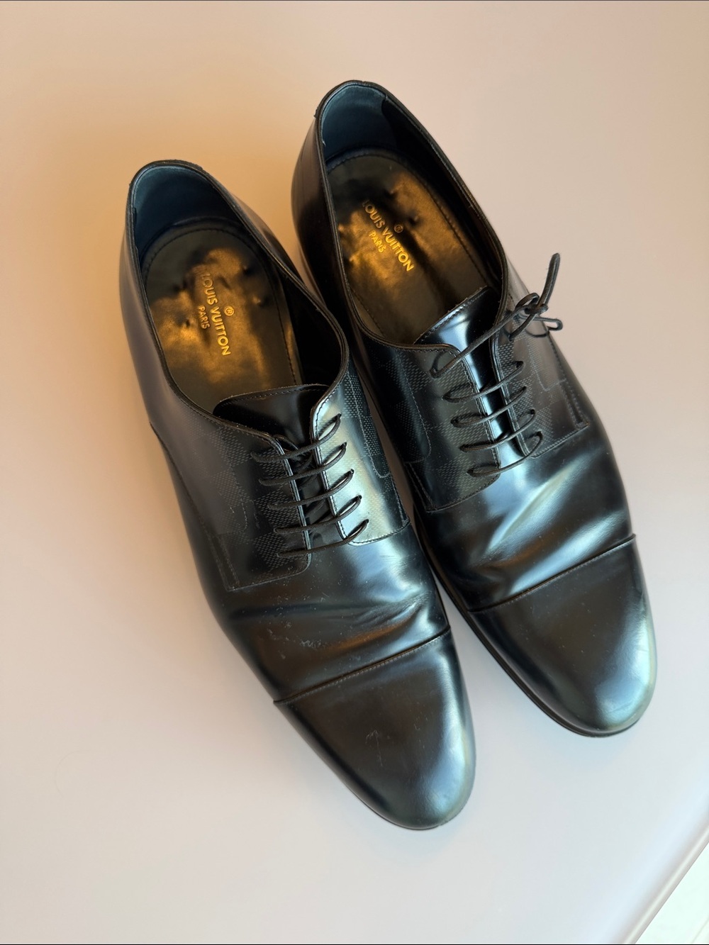 Louis Vuitton Black Leather Cap-Toe Derby Shoes